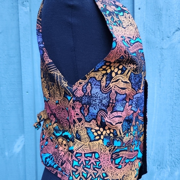 Jammin Hand Prints Hemp Aboriginal Vest Made in Coolum Bch Australia Size Small - Picture 5 of 10